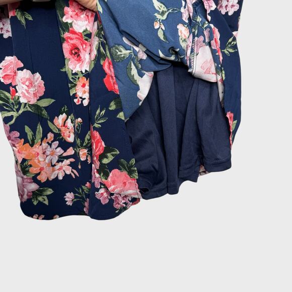 Lulus In the Garden Floral Romper XL Navy Blue Halter High Neck Garden Party - Picture 6 of 11